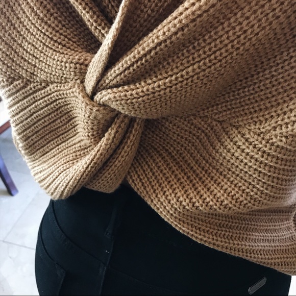 Camel Twist Back Soft Slouchy Loose Knit Sweater - Picture 7 of 7